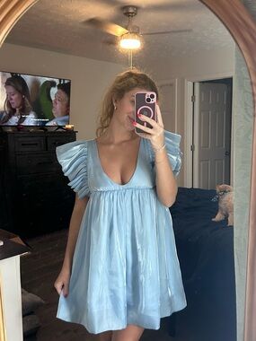 Storia Sky Blue Ruffled Mini Dress